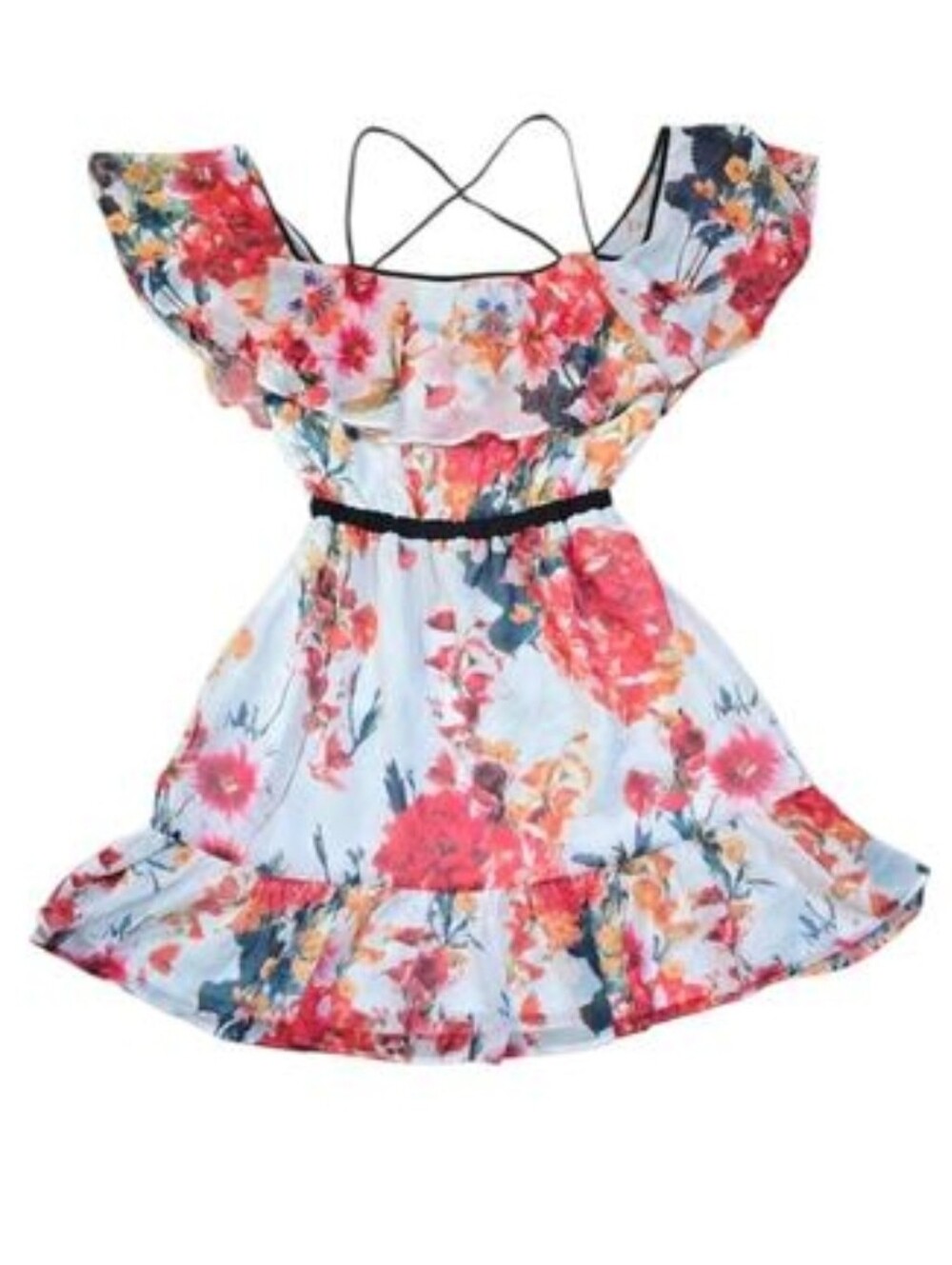 Karen Millen Watercolor Floral Off Shoulder Ruffle Mini Whimsygoth Dress Size 6
